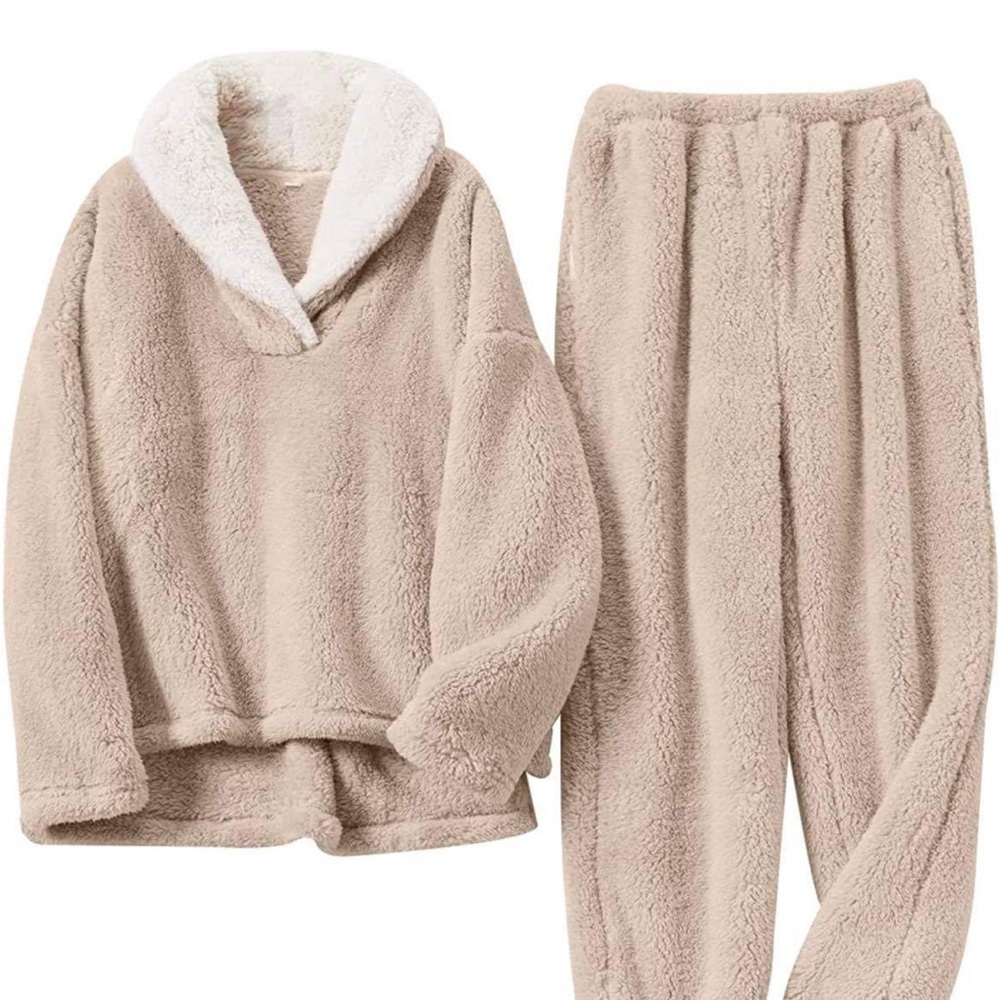Gihuo womens fluffy pajamas set fleece pullover pants loose plush sleepwear